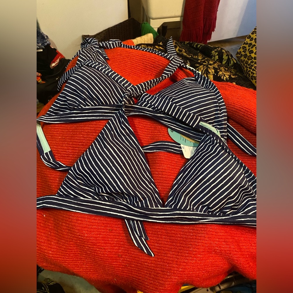 NWT set of 2 large Prana striped tie back swimsuit tops bundle